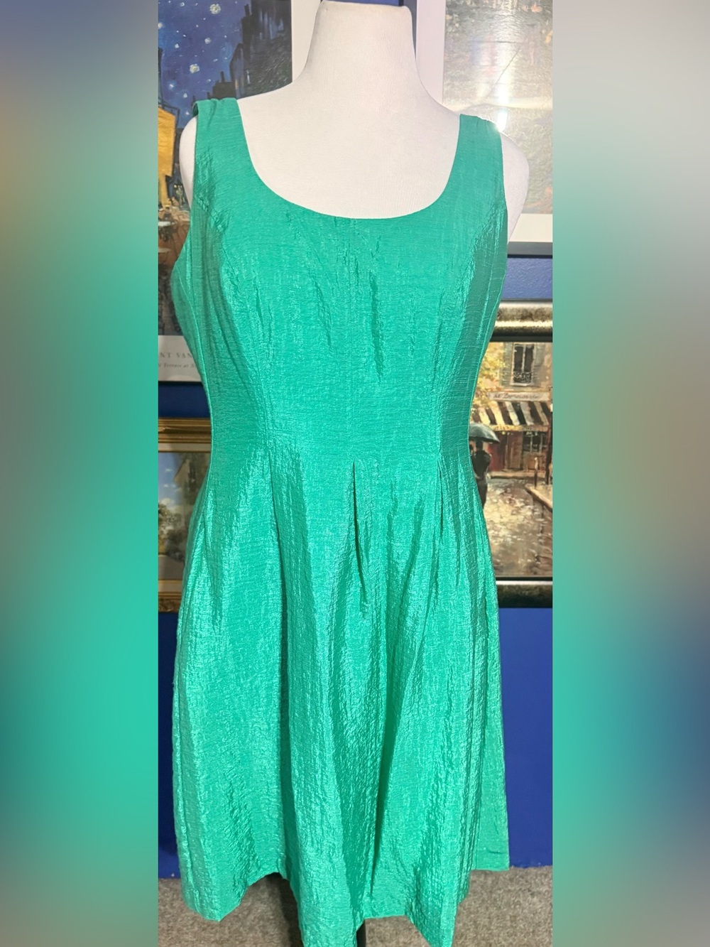 Nine West Teal Sleeveless Midi Fit-and-Flare Dress